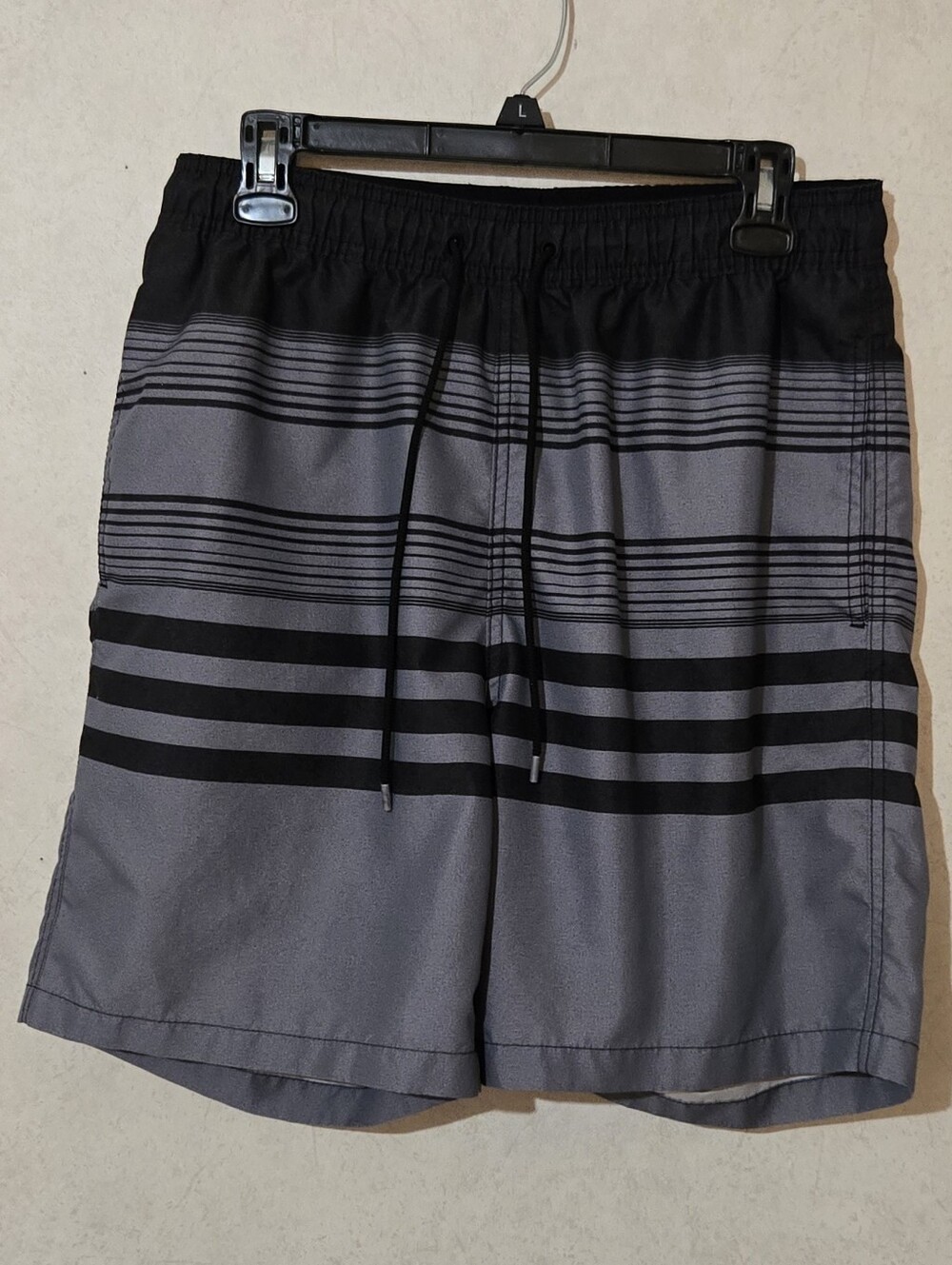 Kirkland Signature Black & Gray Striped Swim Trunks